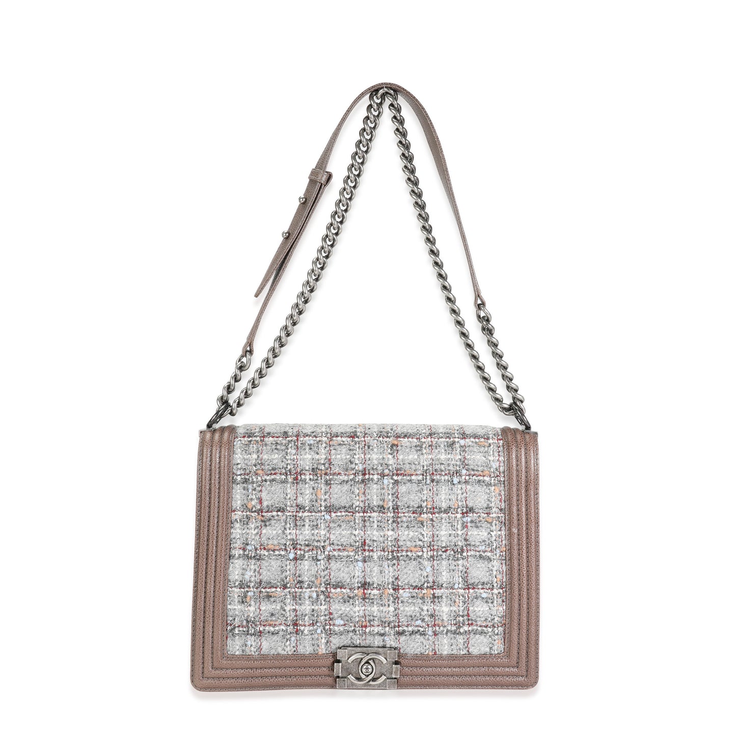 Taupe and Multicolor Tweed Caviar Large Boy Handbag