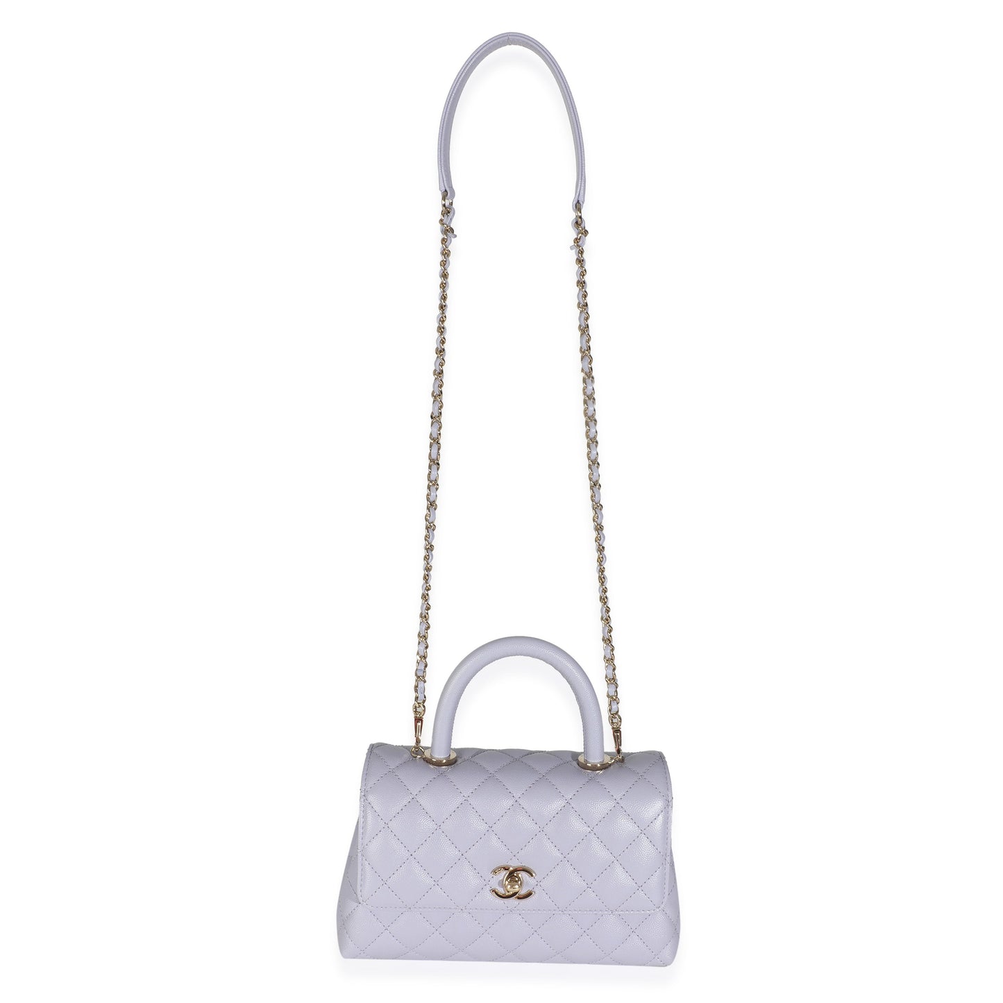21K Purple Quilted Caviar Mini Coco Handle Flap Handbag
