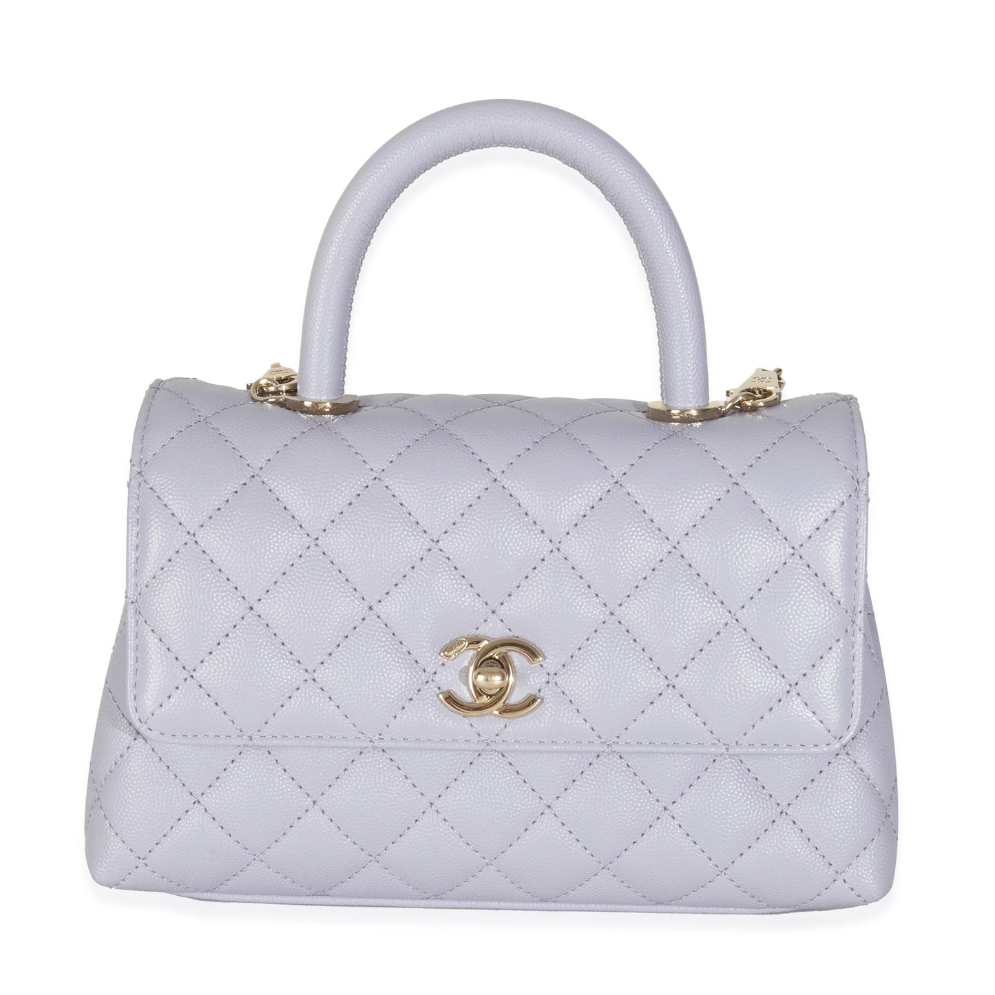 21K Purple Quilted Caviar Mini Coco Handle Flap Handbag