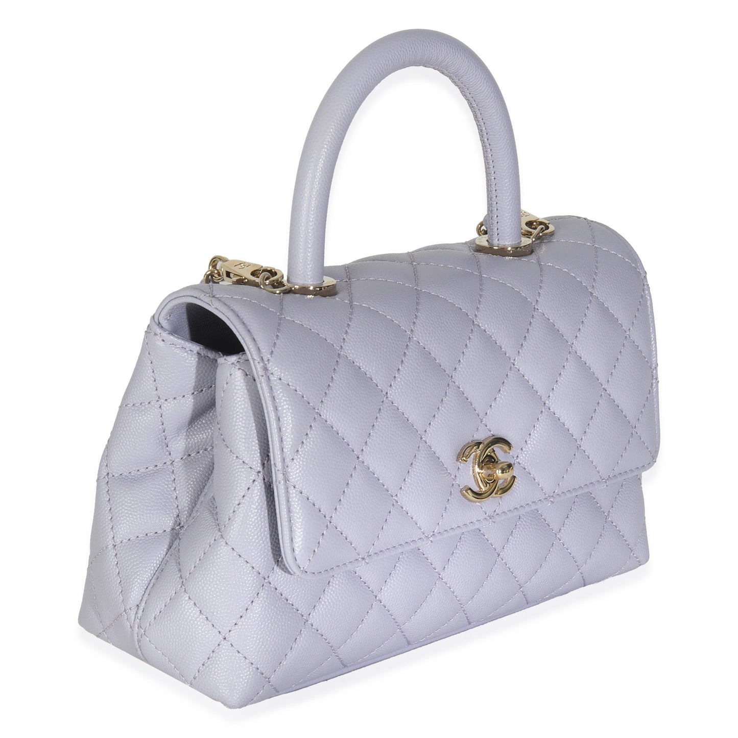 21K Purple Quilted Caviar Mini Coco Handle Flap Handbag