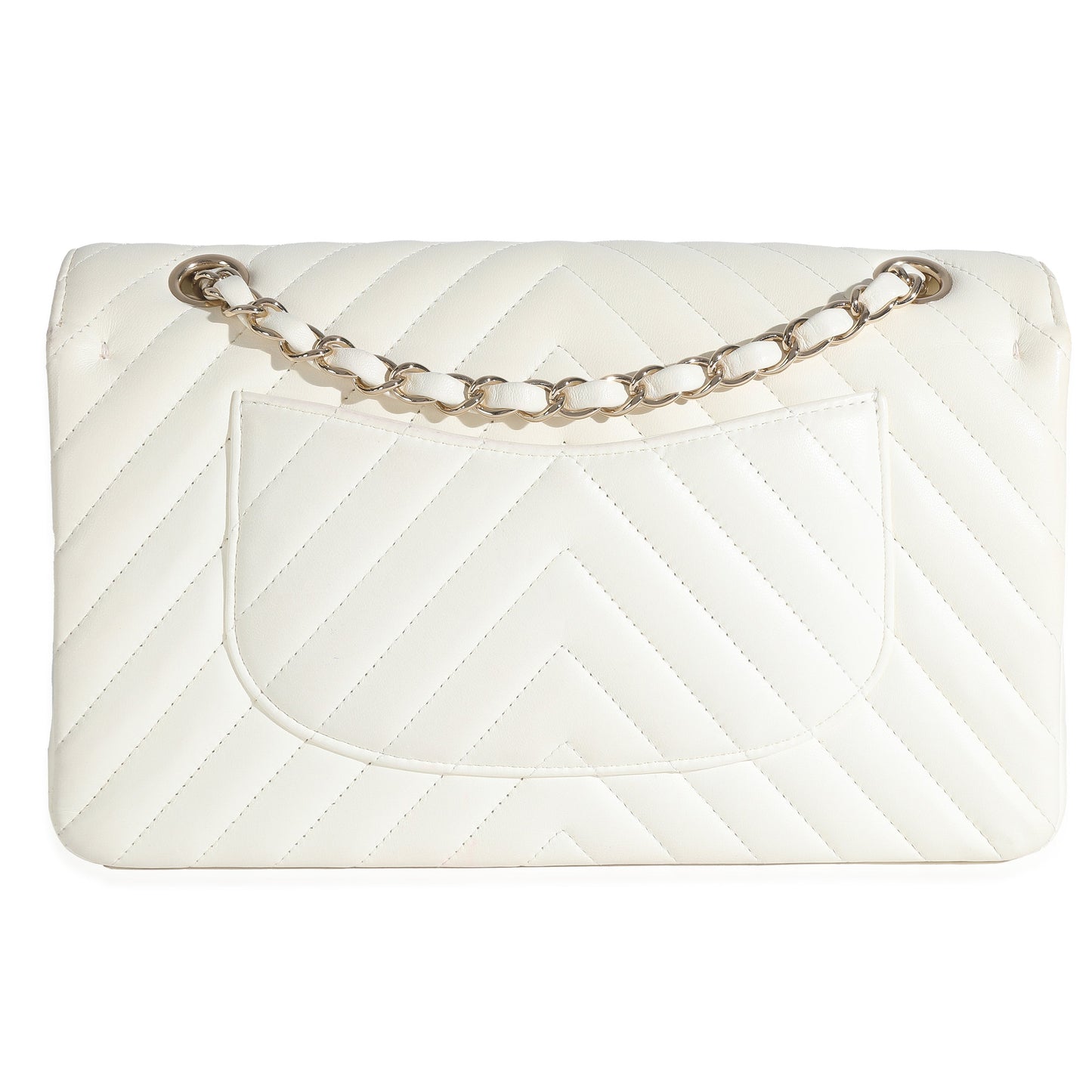 18C White Chevron Lambskin Medium Classic Double Flap Bag