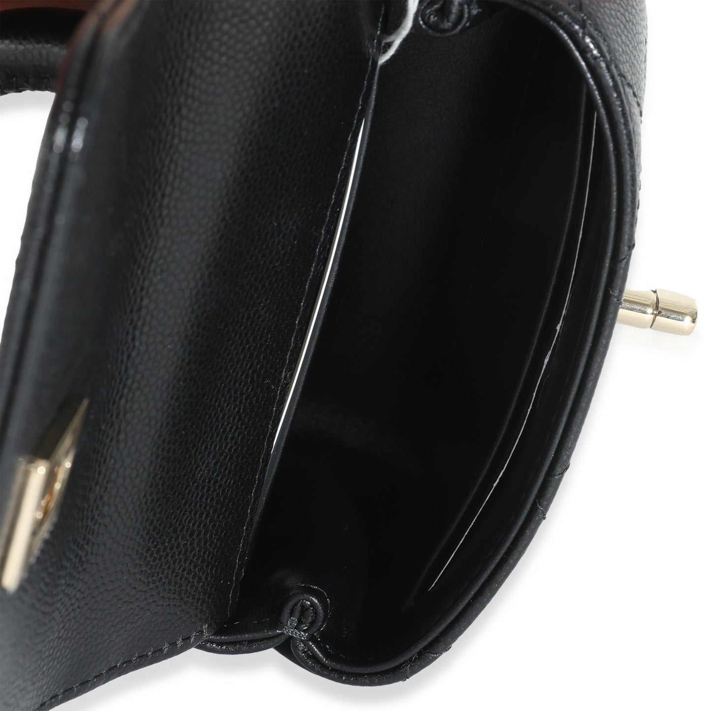 24K Black Quilted Caviar Coco Top Handle Clutch With Chain Handbag