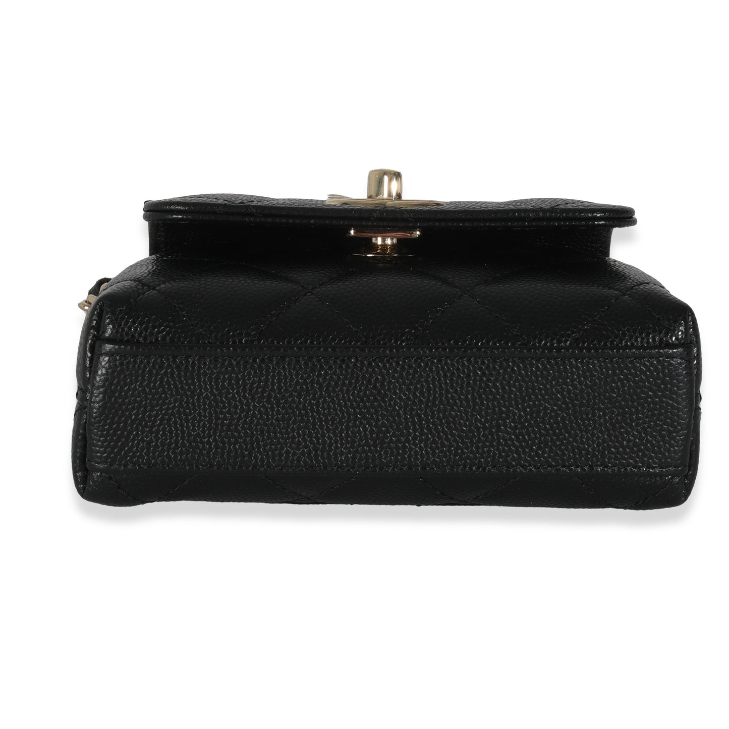 24K Black Quilted Caviar Coco Top Handle Clutch With Chain Handbag