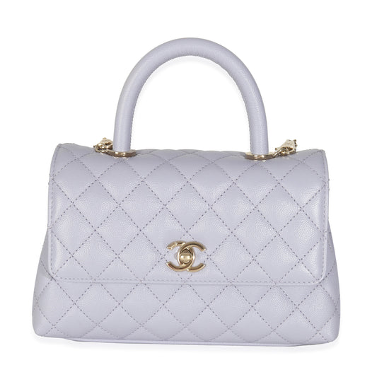 21K Purple Quilted Caviar Mini Coco Handle Flap Handbag